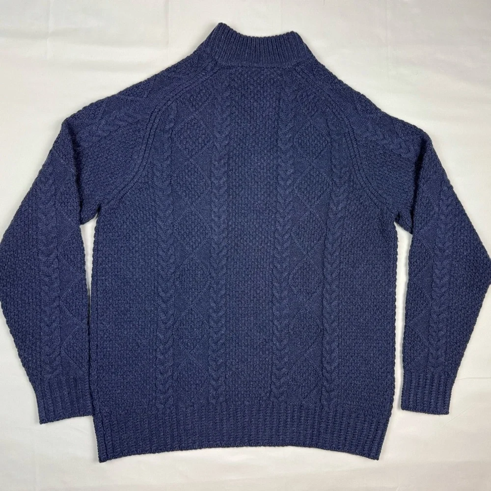 Brooks Brothers Mens Cable Knit Sweater Sz Large Merino Wool Button Mock Neck C6